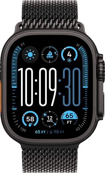 Watch Ultra2 49 mm, titanio negro, correa Milanese en negro, M