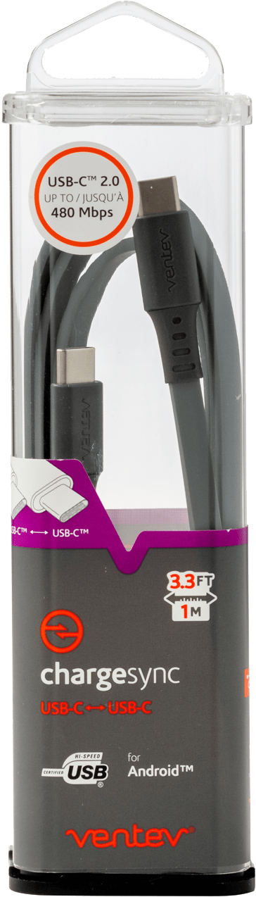 Cable para carga y sincronización USB-C a C 2.0 de 3 pies, gris