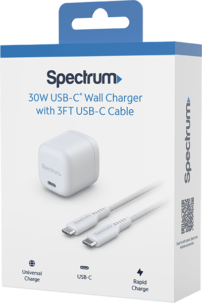 Cargador de pared USB-C de 30 W con cable USB-C de 3 ft, blanco