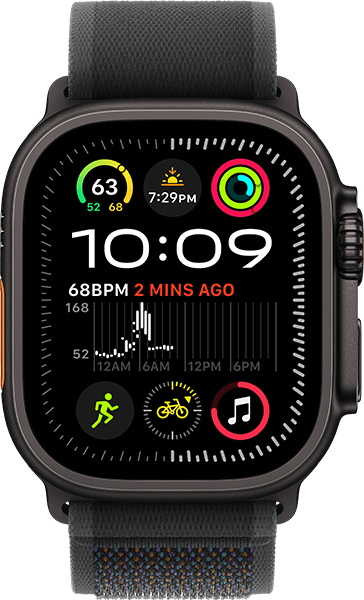 Watch Ultra 2 49 mm, negro titanio/Correa Trail negra M/L