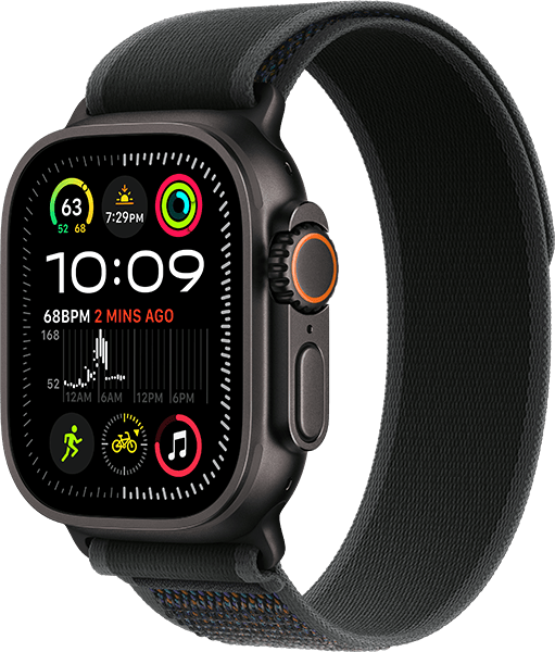 Watch Ultra 2 49 mm, negro titanio/Correa Trail negra M/L