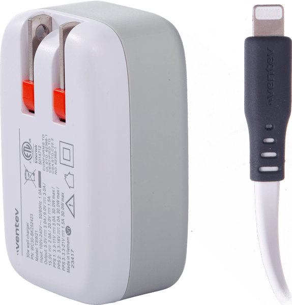 Adaptador de pared de 30 W con cable USB-C a Lightning