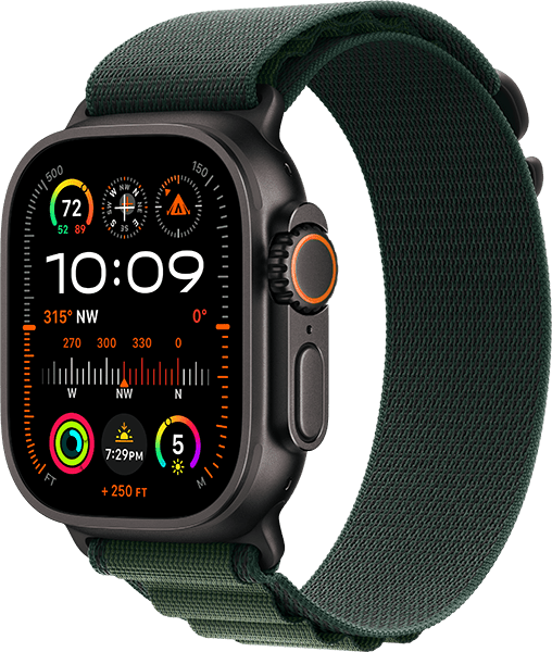 Watch Ultra 2 49 mm, negro titanio/correa verde alpino M