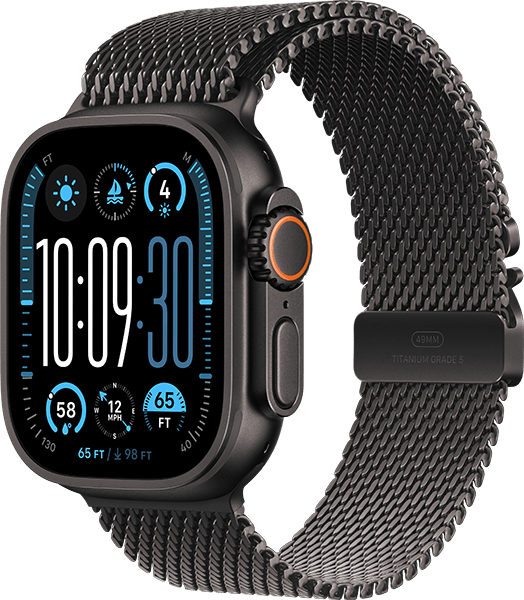 Watch Ultra2 49 mm, titanio negro, correa Milanese en negro, M