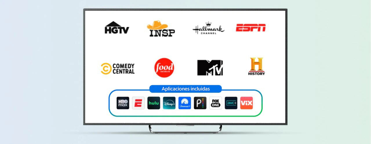o TV con íconos de aplicaciones de streaming incluidas con Spectrum TV Select Signature.